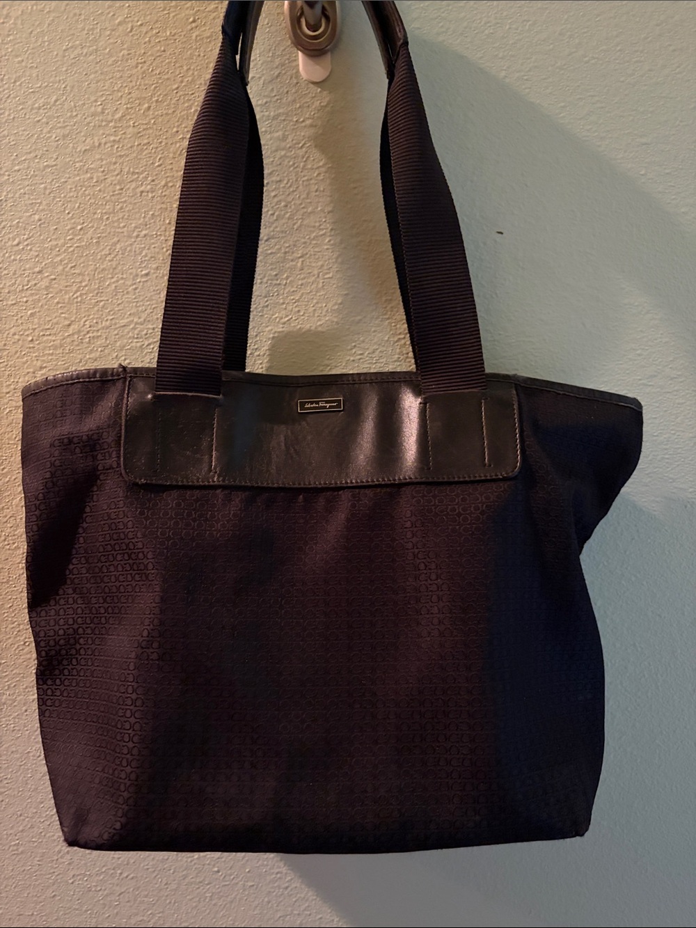 Salvatore Ferragamo Black Nylon and Leather Tote